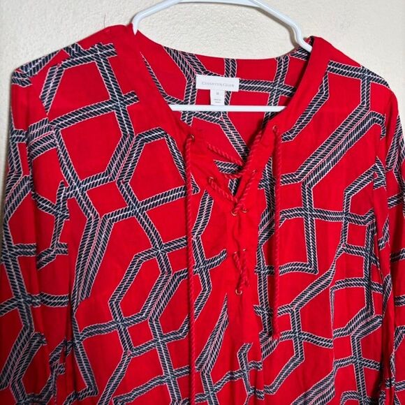 Charter Club Blouse Women's Medium Red V-Neck 3/4 Sleeve Career Shirt Top - Picture 2 of 8